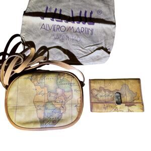 Authentic Alviero Martini map handbag and wallet vintage